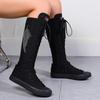 Women's Fashion Flat Canvas Sports Boots with Lace Inside Zipper