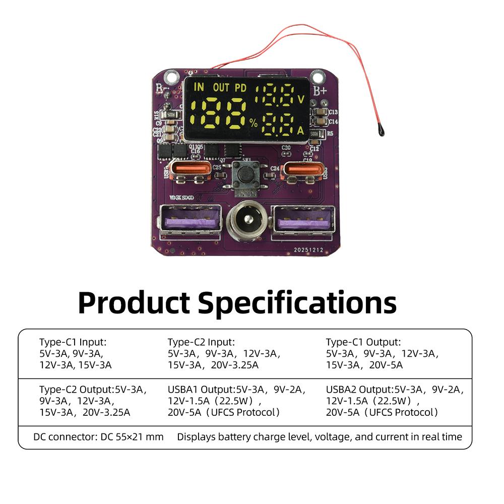 4S 100W Bidirectional PD Fast Charging Module 20V 5A High Power Charge Discharge Board DC5.5 Smart Protocol Power Bank Storage