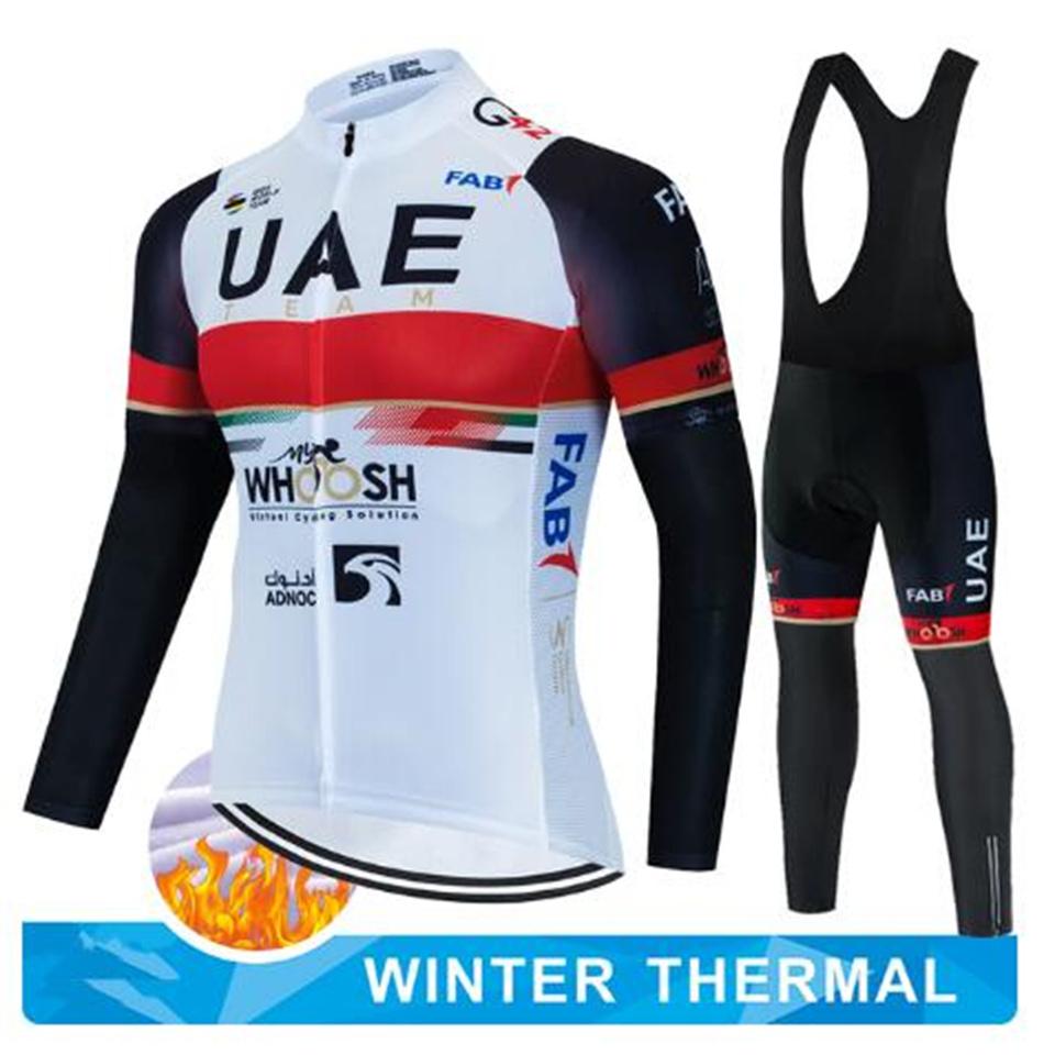 2024 UAE Cycling Jersey Set Winter Thermal Fleece Cycling Clothing Long Sleeve Men& Road Bike Suit MTB Maillot Culotte