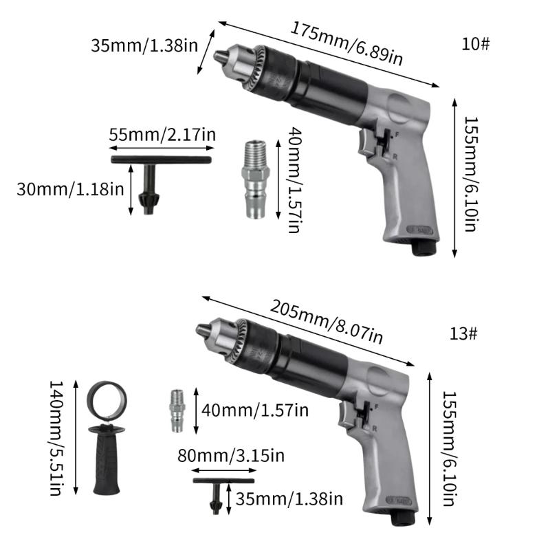 Heavy Duty 3/8inch/1/2inch High Speed Pneumatic Drill Reversible Rotation Air Drill for Hole Drilling Pneumatic Drill