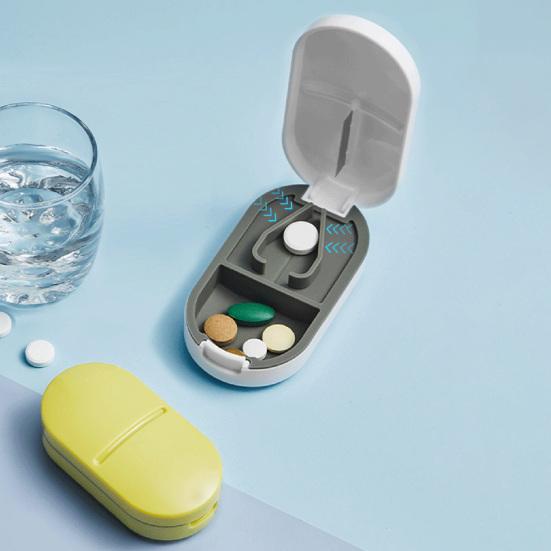 2-In-1 Portable Pill Cutter Box Food Grade Sharp Stainless Steel Blade Multi-functional Travel Capsule Tablet Storage Container Organizer