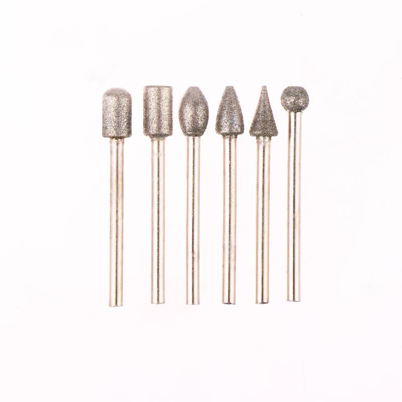 20Pcs Cylindrical Diamond Burr 3mm Shank Grinding Bit Stone Jade Carving Grinding Engraving Drill Bit Rotary Tools