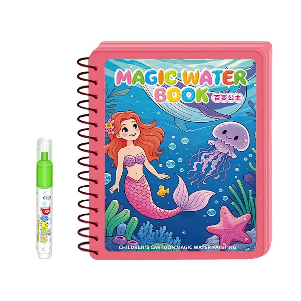 Children Early Educational Water Drawing Book and Water Pen Set Reusable Cartoon Coloring Magic Book for Kids Travel Use