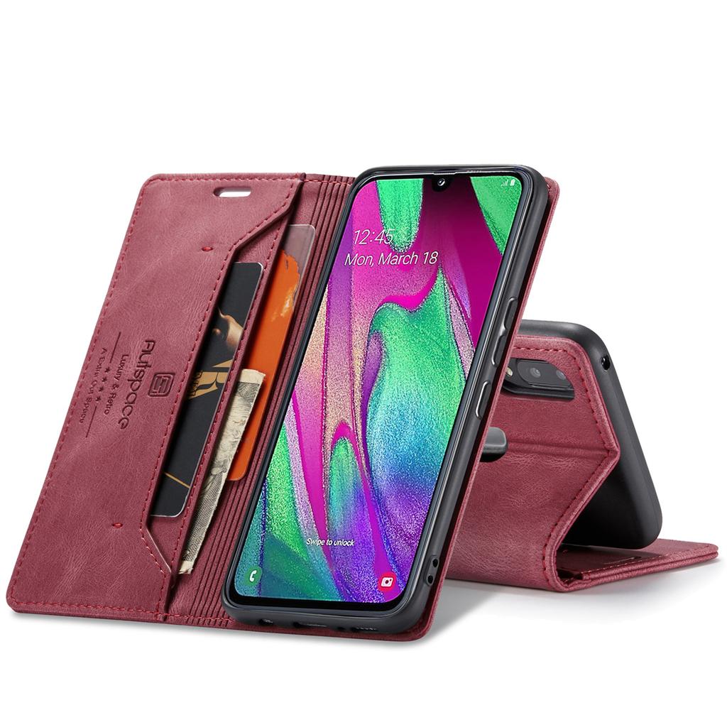 Премиальный винтажный кожаный чехол-кошелек для Samsung Galaxy A40 - Блокировка RFID, откидная крышка со слотами для карт (4 цвета)