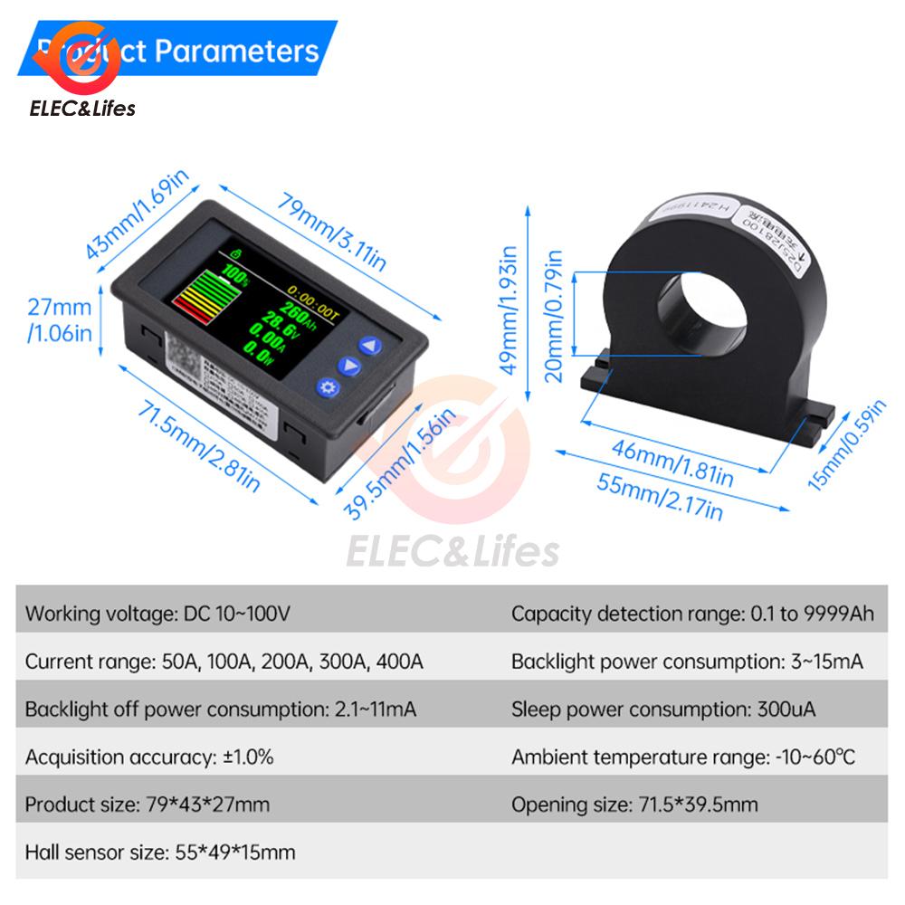 H16AH DC11V-111V 11A Battery Coulometer Professional Precision Digital Battery Capacity Tester for LiFePo Coulomb Counter Meter