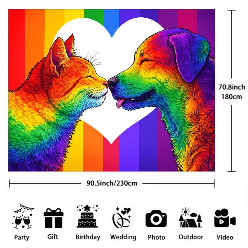 2D Love is Love Backdrop, Rainbow Cat Dog Pride Themed Party Background