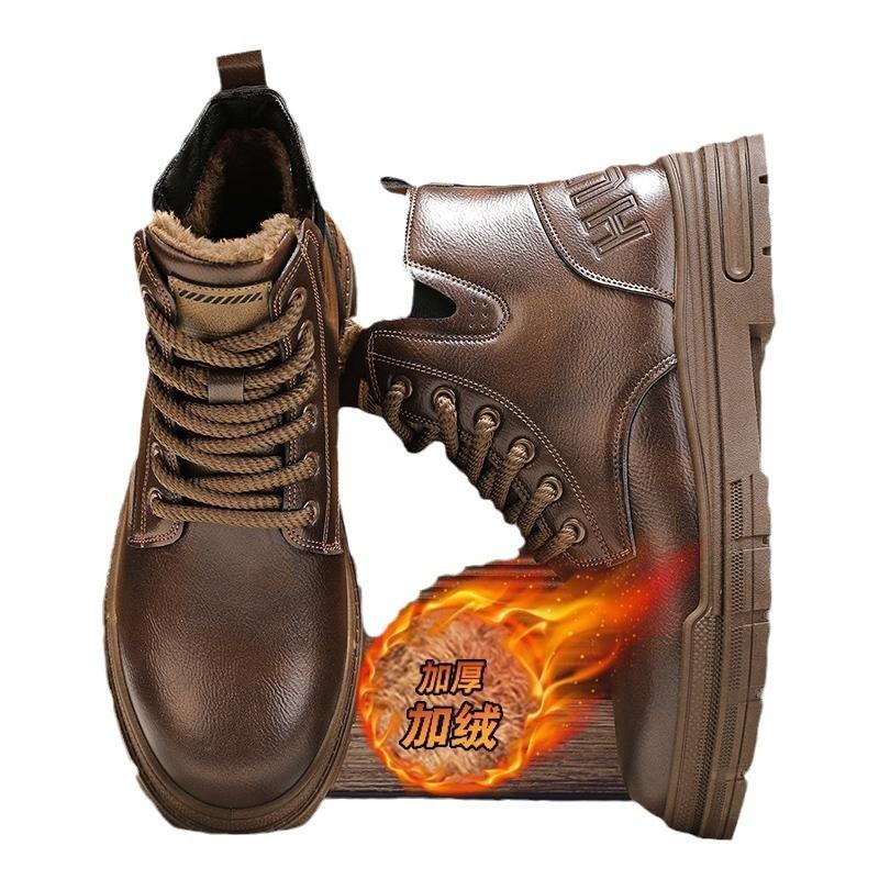 2026 new Martin boots men's winter velvet thermal leather shoes medium and high top short boots outdoor thick-soled tooling boots