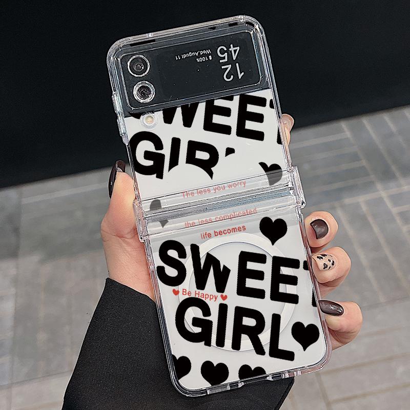 3шт складной противоударный чехол для Samsung Z Flip6 Flip5 Flip4 для Magsafe Magnetic Balloon Kiss Lips Pattern Clear Hard Pc Slim Case Cover