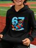 New trendy hooded sweatshirts for boys and girls, featuring a penguin print and a fun, quirky design with the number 67.