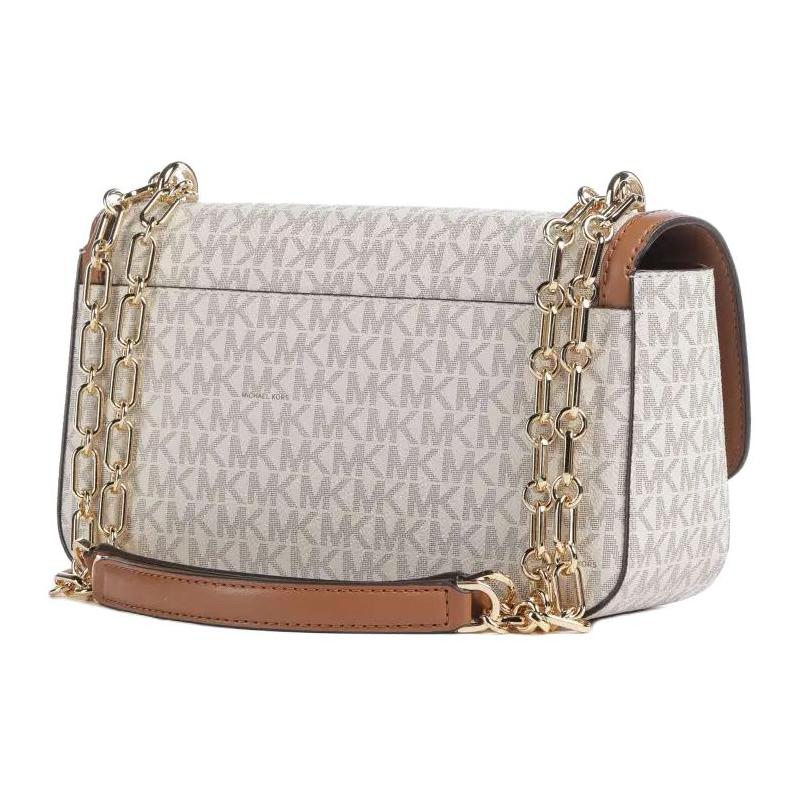 Michael Kors Классический логотип по всей поверхности, золотистые металлические аксессуары, сумка через плечо из покрытого холста, женская, цвет слоновой кости