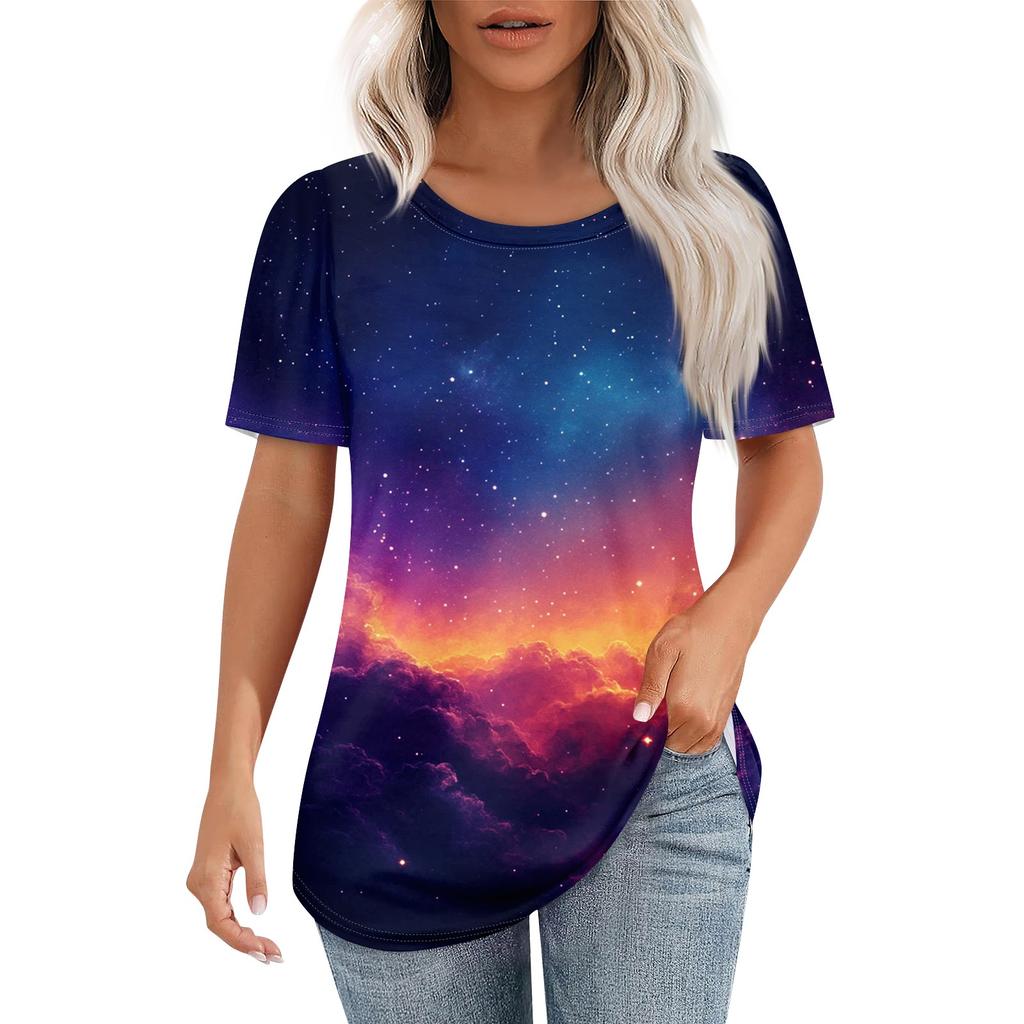 Женская футболка с принтом неба, модная, повседневная, с круглым вырезом и коротким рукавом