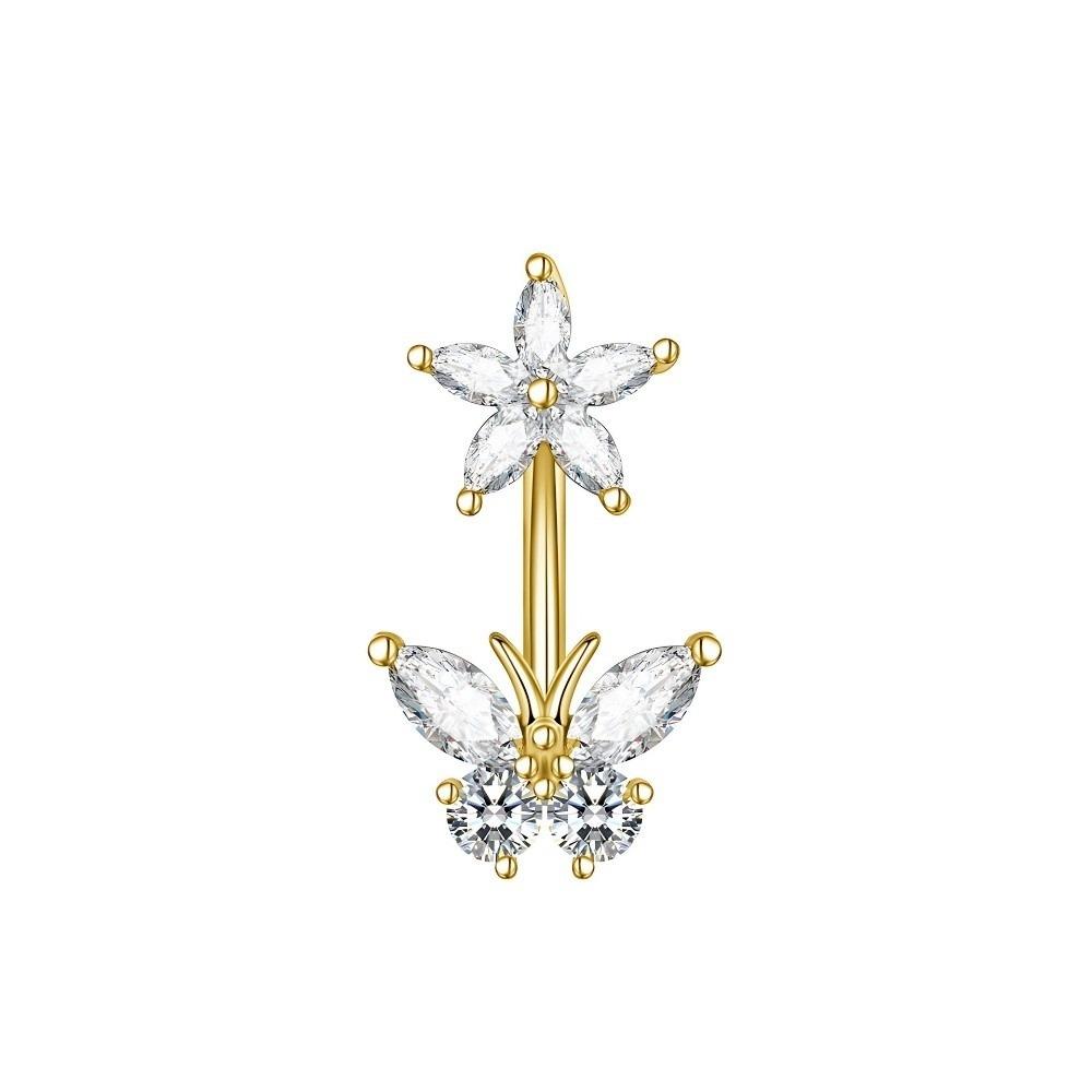 Sunflower Zircon Navel Ring Butterfly Heart Belly Button Ring Vintage Body Piercing Jewelry Girl
