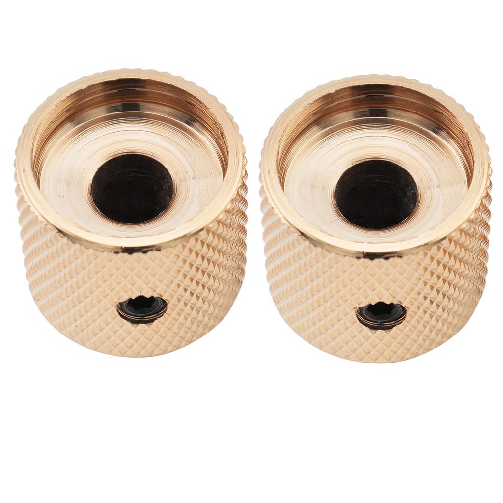 Musiclily Pro 1/4" Steel Knurled Dome Knobs with Horizontal Threads and Indicator Dots for Electric Guitars and Basses, Gold (Set of 2)