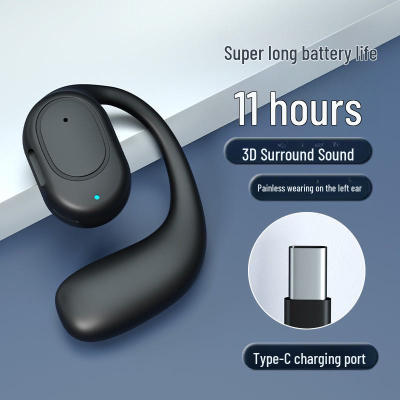 Беспроводная гарнитура Bluetooth с открытыми ушами — без крючков, односторонняя, безболезненная, с длительным сроком службы батареи для тренировок