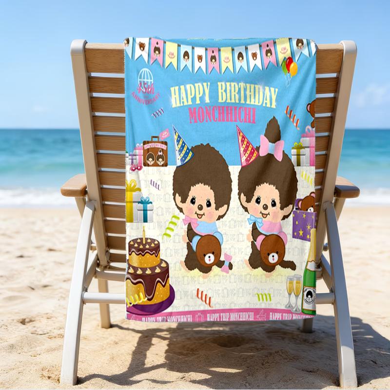 proof beach towel with a Monchhichi1 pattern - soft,absorbent,quick-drying,machine washable - perfect for swimming,camping,bathing