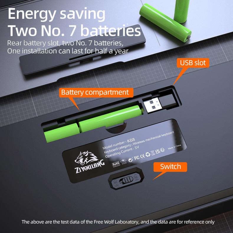 QGeeM 68 Keys RGB Gaming Dual Mode Mechanical Keyboard for Gamer Hot-swap 2.4G/BT5.0 Color Matching Wireless Gaming Keyboards