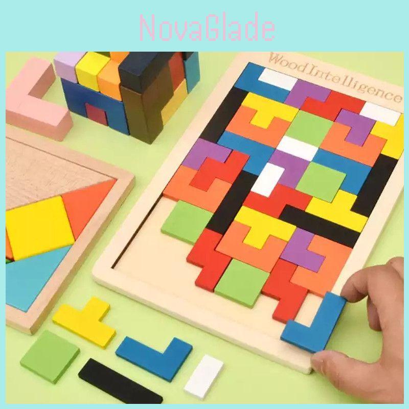 Brightly Colored Wooden Intelligence Tetris Toys For Young Learners Age 3 To 8