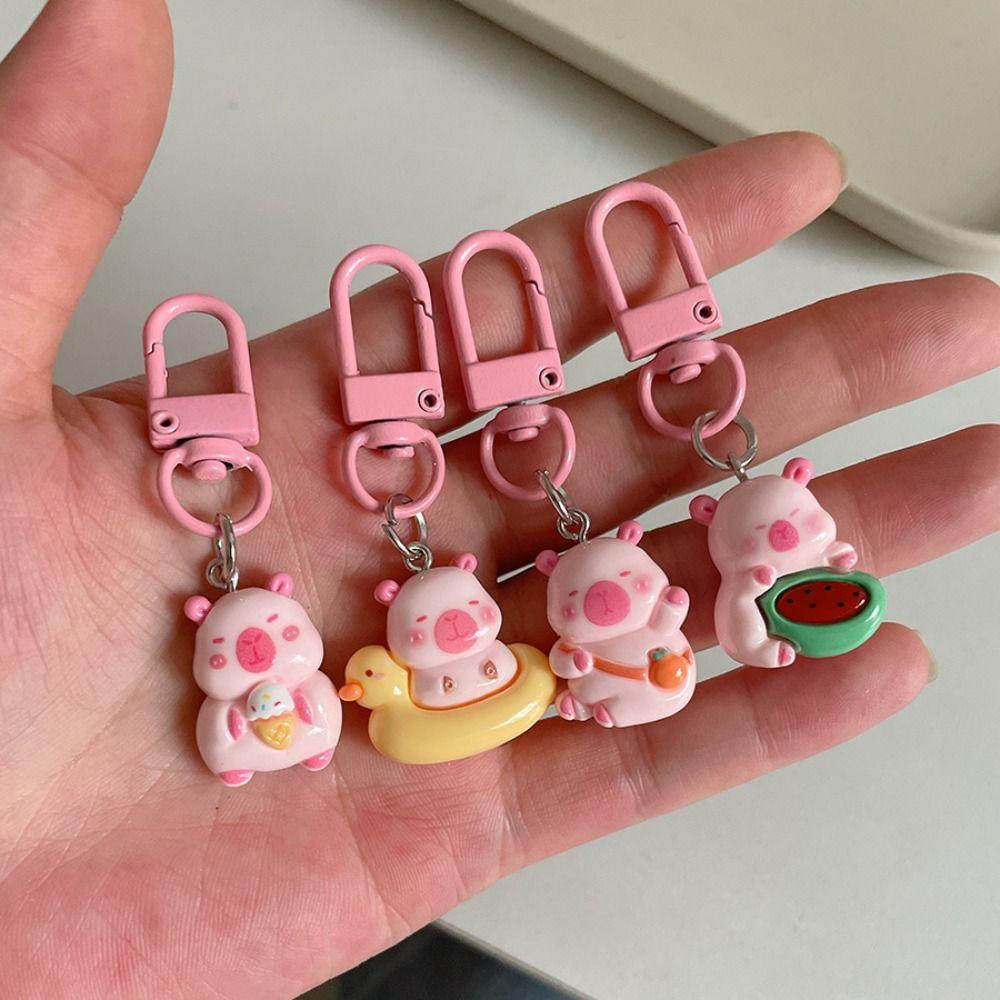 Creative Pink Capybara Keychain Cute Animal Keyring Capybara Bag Hanging  Backpack Decor
