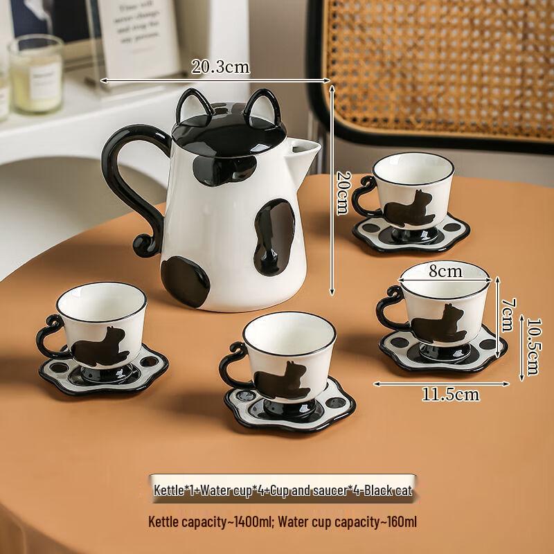 Милый керамический чайный сервиз с котиком