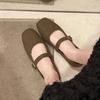 Women's Felt Mary Janes Shoes Square Toe Ballet Flats for Female New Fashion Buckle Strap Ladies Shoes Spring Autumn