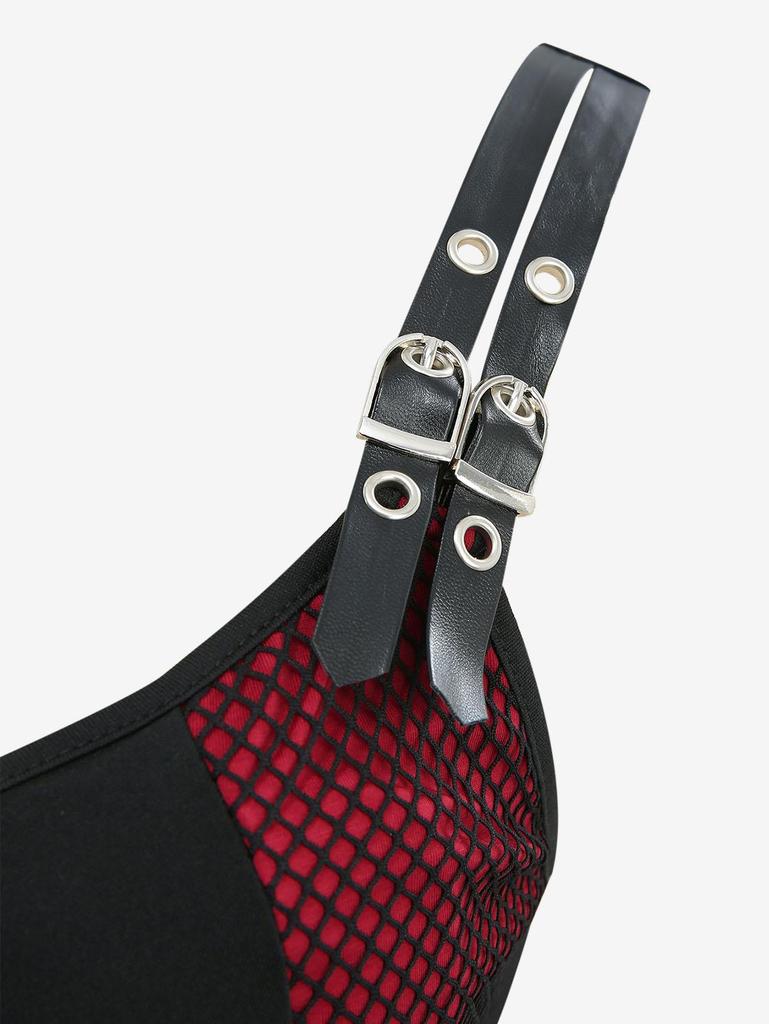 Rosegal Gothic Plus Size Ажурная вставка с перекрестной молнией на бретельках из искусственной кожи с пряжкой-люверсом