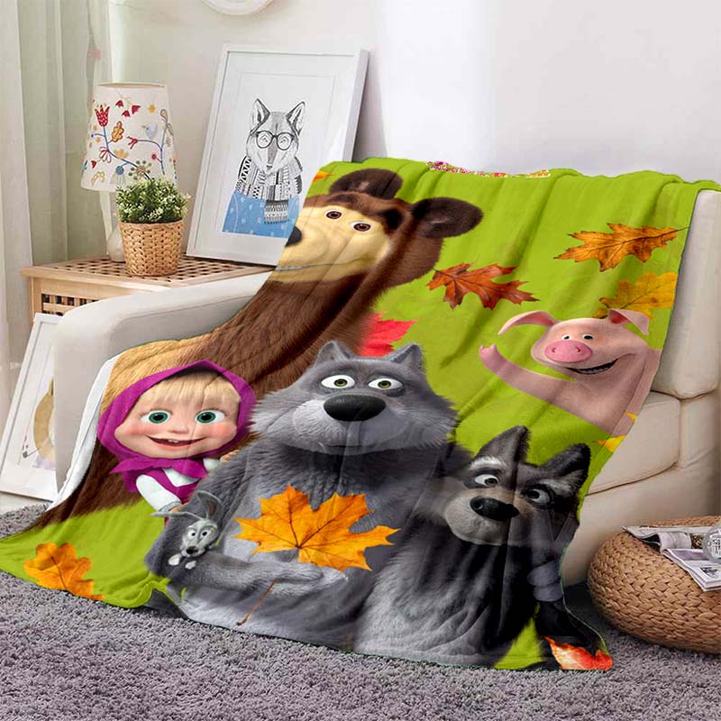 3D cartoon cute M-Masha and Bear blanket flannel home sofa bed bedroom warm portable children's gift picnic sleep soft blanket