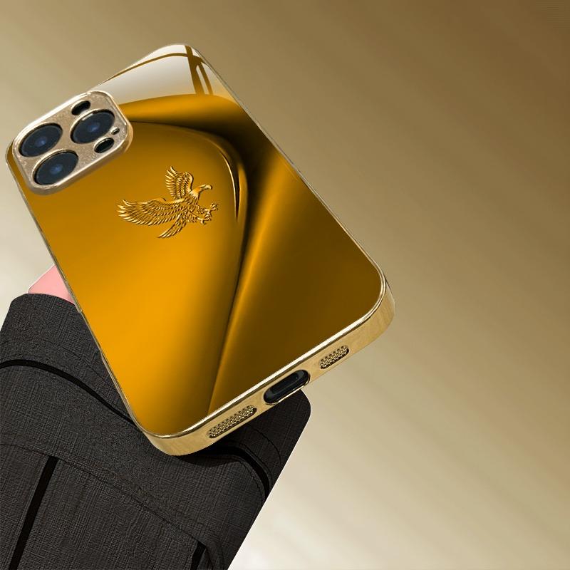 Простой рисунок орла золотой металлик Чехол для телефона из стекла для iPhone 17 16 15 14 13 12 11 Pro Max 14 Plus 17 Air 16E