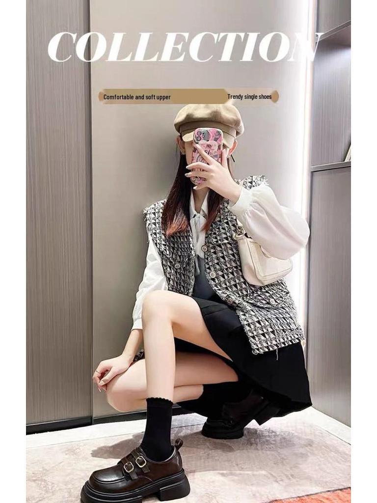 2025 Spring Women's British-Style Mary Jane Leather Loafers: Comfortable, Versatile, Thick-Soled