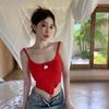 Women's Red Irregular Knitted Tank Top - Stylish & Flattering Summer Essential