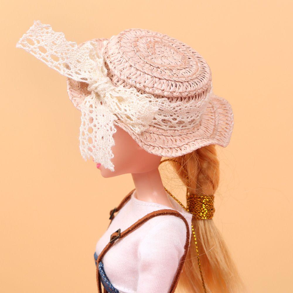 10 Colors Lace Bow Mini Hand Weaved Hats Straw Hat Doll Hat Accessories Doll House Ornament