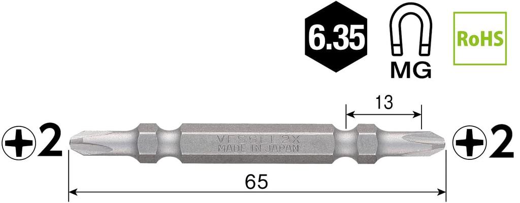 VESSEL 40V Совместимый Бит Бит x Набор DS10P2065F Набор для Решения Проблем, Легко Читаемый Двусторонний +2 65, 10 Штук