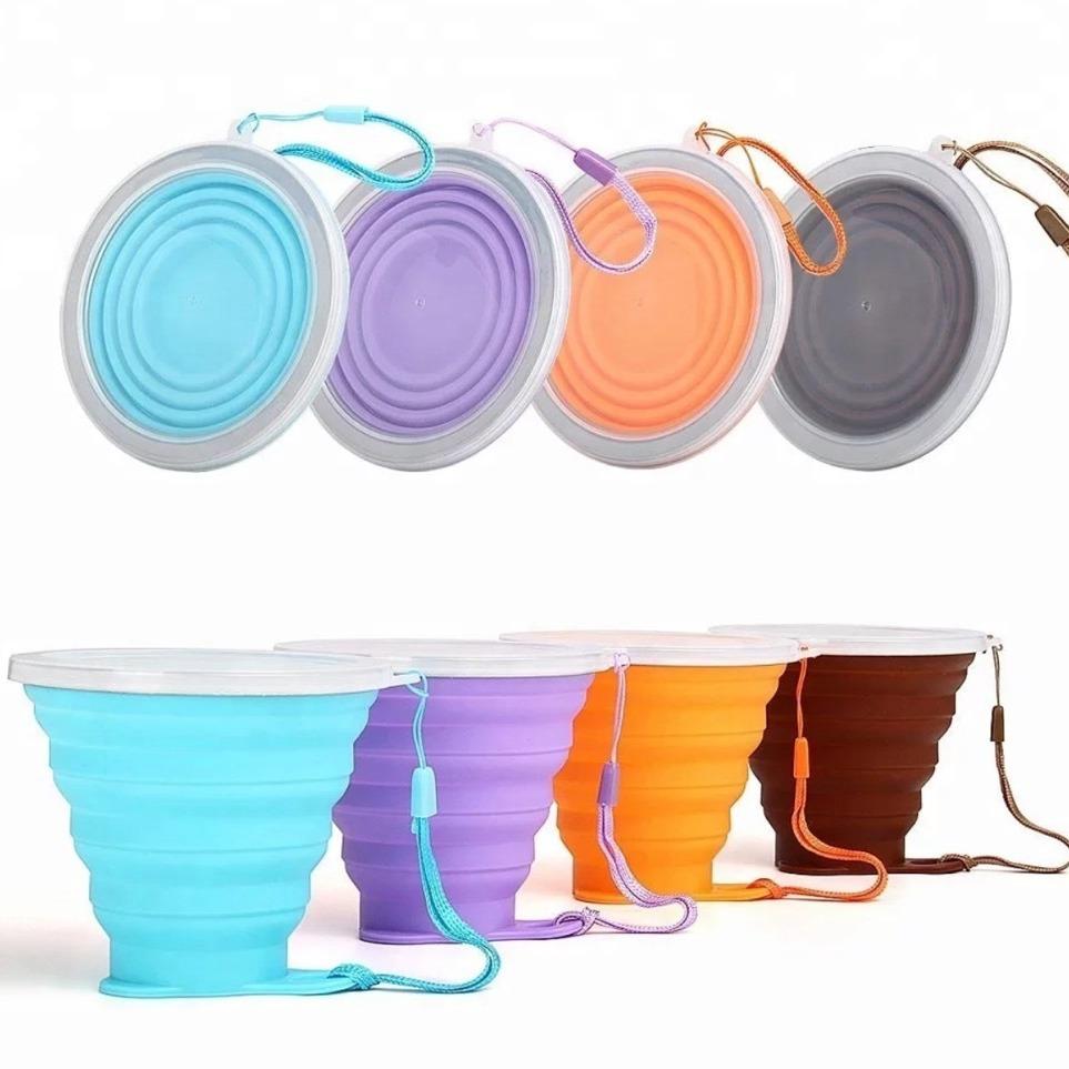 Silicone Folding Cup with Lid Retractable Kettle Lightweight to Carry Outdoor Use Travel Environment-Friendly Cup Gift Cup