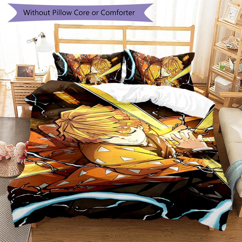 3pcs Agatsuma Zenitsu (3) Design Cover Set - HD Printed Bedding with 1 Cover and 2 Pillowcases - Perfect for Home and Dorm Decor