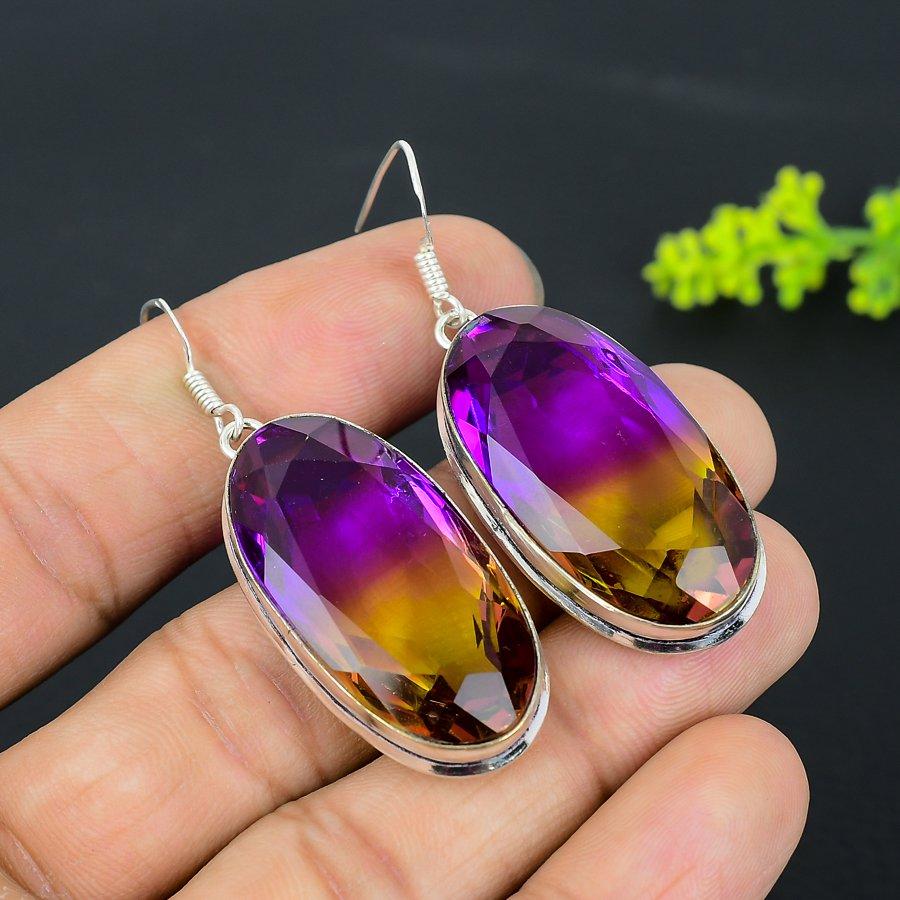 Bi-Color Tourmaline Gemstone 925 Sterling Silver Gift Jewelry Earring 2.17" B6t73