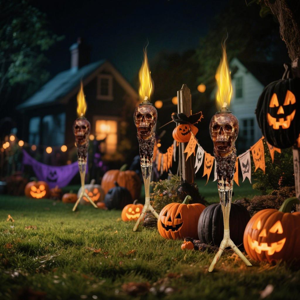 Highlighting A Macabre Head, This Torch Doubles As Eerie Decor And A Fire - Breathing Centerpiece. It With To Ignite, Casting Flickering Shad