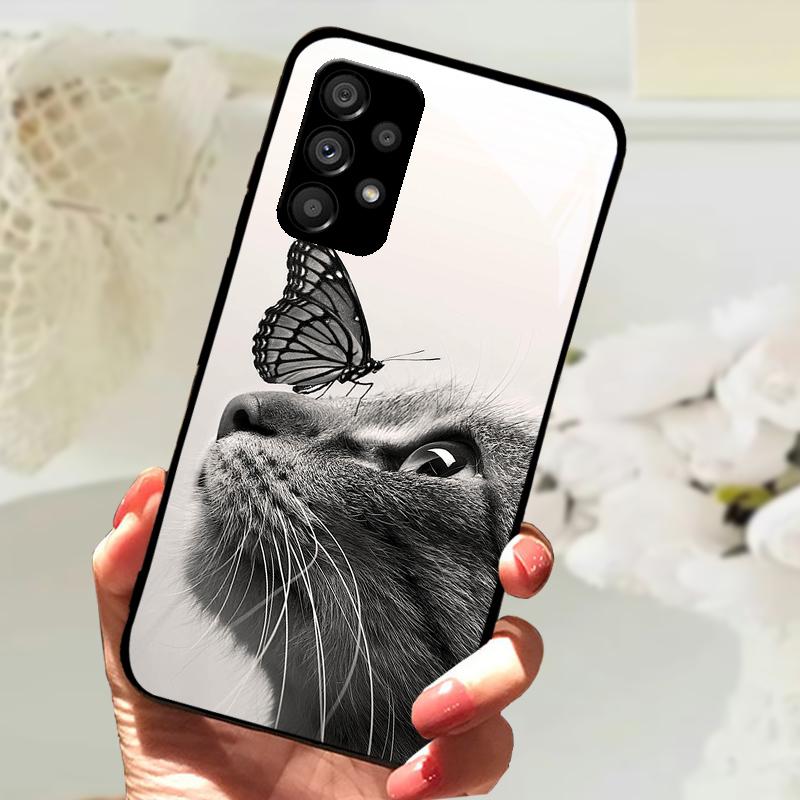Стеклянный Чехол Для Samsung A13 A23 4G 5G Мультяшный Закаленный Стеклянный Чехол Для Телефона Для Galaxy A33 A53 A73 5G Жесткий ПК Стеклянный Защитный Чехол