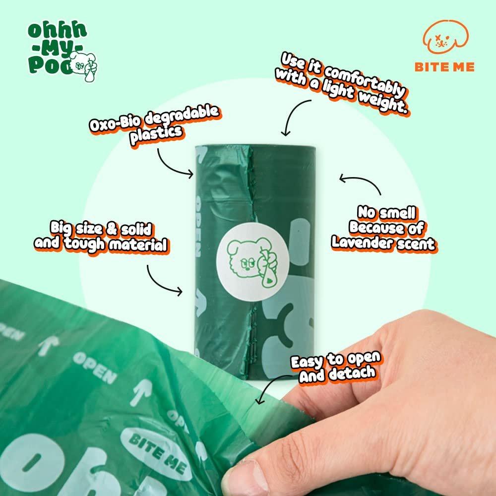 BITE ME Oh My Poop Eco-Friendly Dog Waste Bags - Durable Large Size Biomass Poop Bags for Dogs, 120 Bags
