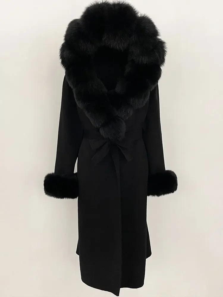OFTBUY Осень-зима Женское пальто с воротником из натурального меха лисы с капюшоном Двусторонняя шерстяная куртка из смесей Толстая теплая повседневная верхняя одежда