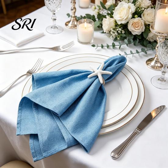 Nautical Theme Tableware 6Pcs Coastal Starfish Napkin Rings Rustic Summer Holiday Holders Seaside Party for Beach House Mediterranean Table Decor