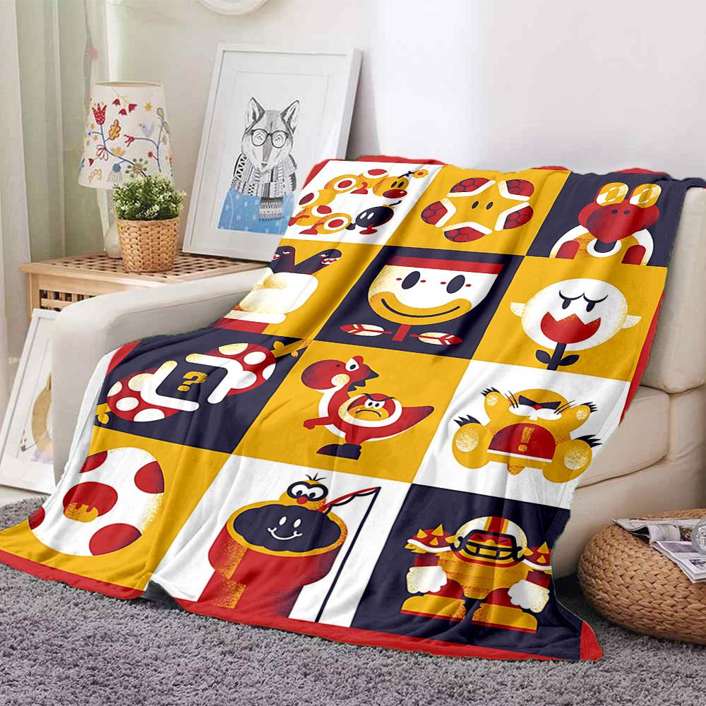 1pc Mario Characters Cozy Print Blanket Lightweight Warm Flannel Throw Blanket For Sofa, Bed, Living Room