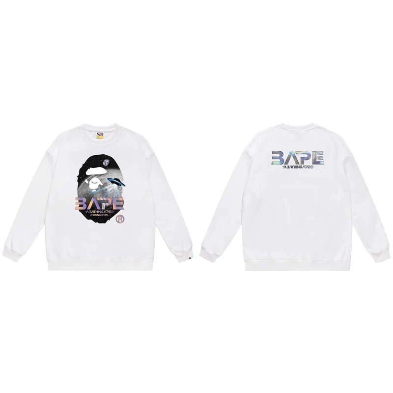 BAPE-Style Heavyweight Cotton Crewneck Sweatshirt Mens Oversized Streetwear Pullover Fall