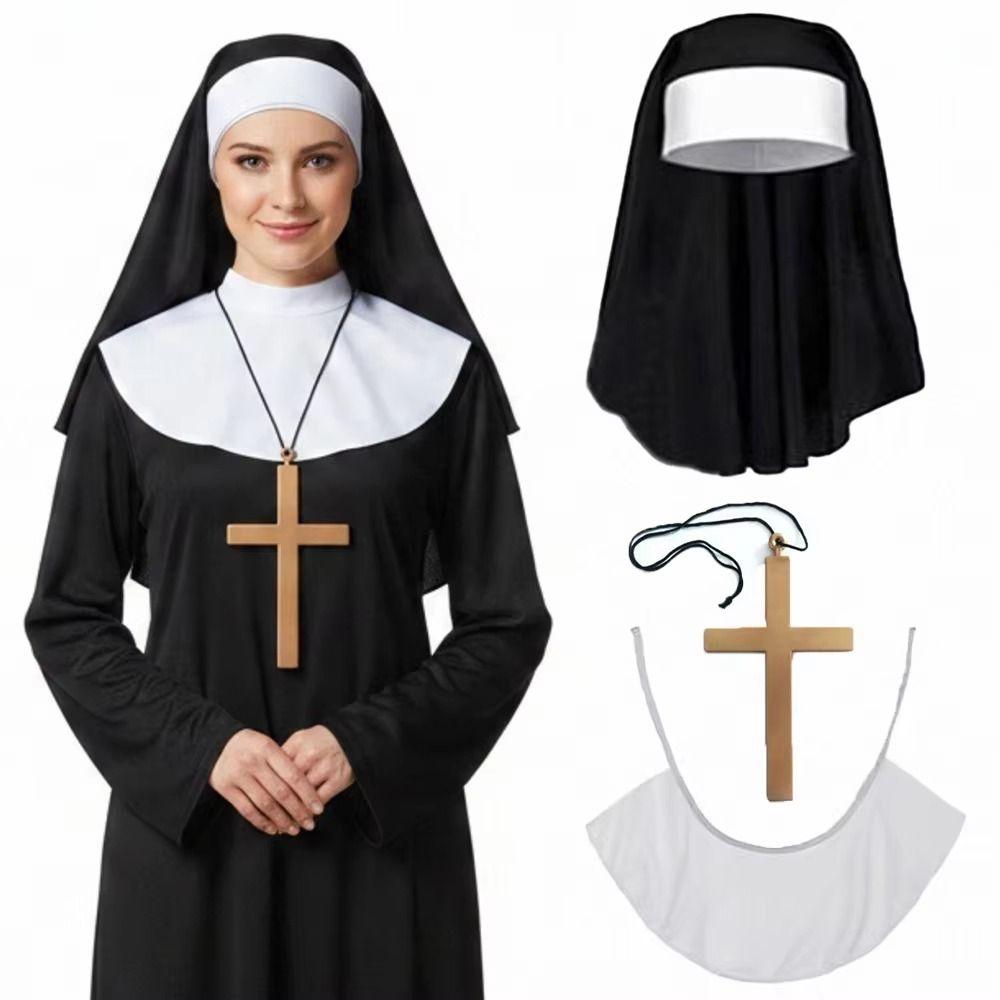 1/3Pcs Victorian Halloween Gothic Costume Nun Collar Gothic Hat White Collar Costume Party