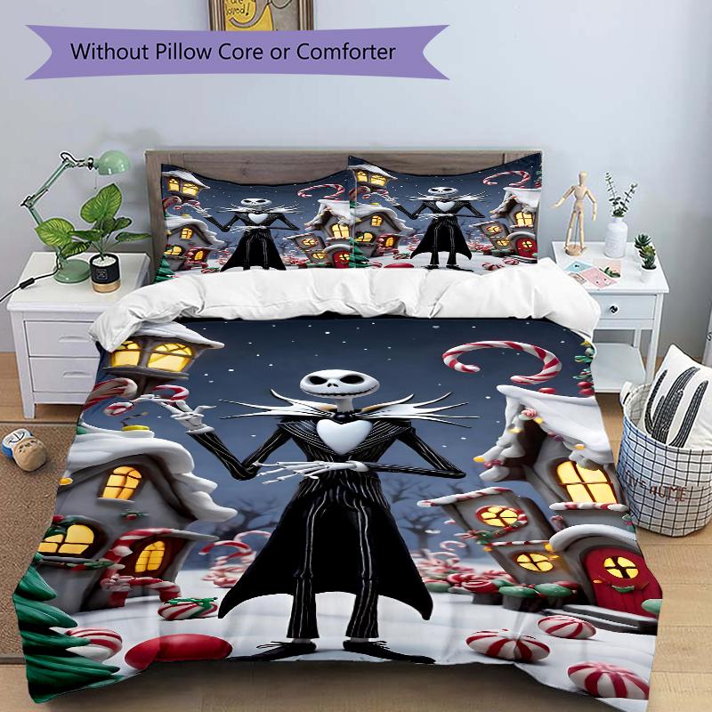 3Pcs Nightmare Before Christmas Bedding Set Quilt Cover Pillowcase Home Christmas Xmas Halloween Gift 1 Duvet Cover 2 Pillowcase S921444
