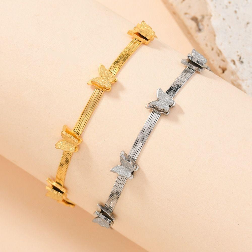 Butterfly Charm Snake Chain Bracelet Stainless Steel Animal Charm Bracelet Daily Wear