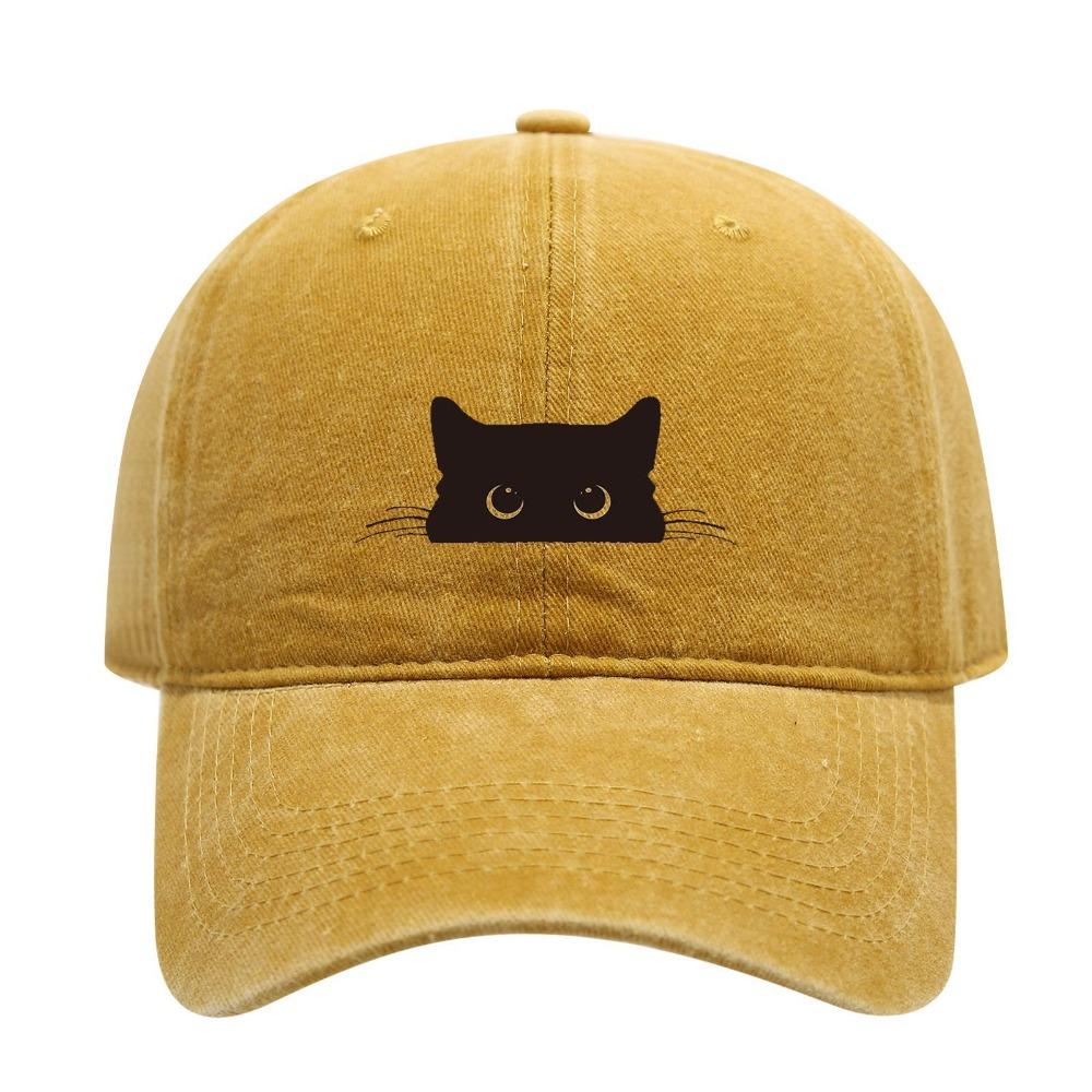 Sweet Cartoon Baseball Hat Peaked Cap Cotton Baseball Cap Simple Cat Print Baseball Cap Outdoor