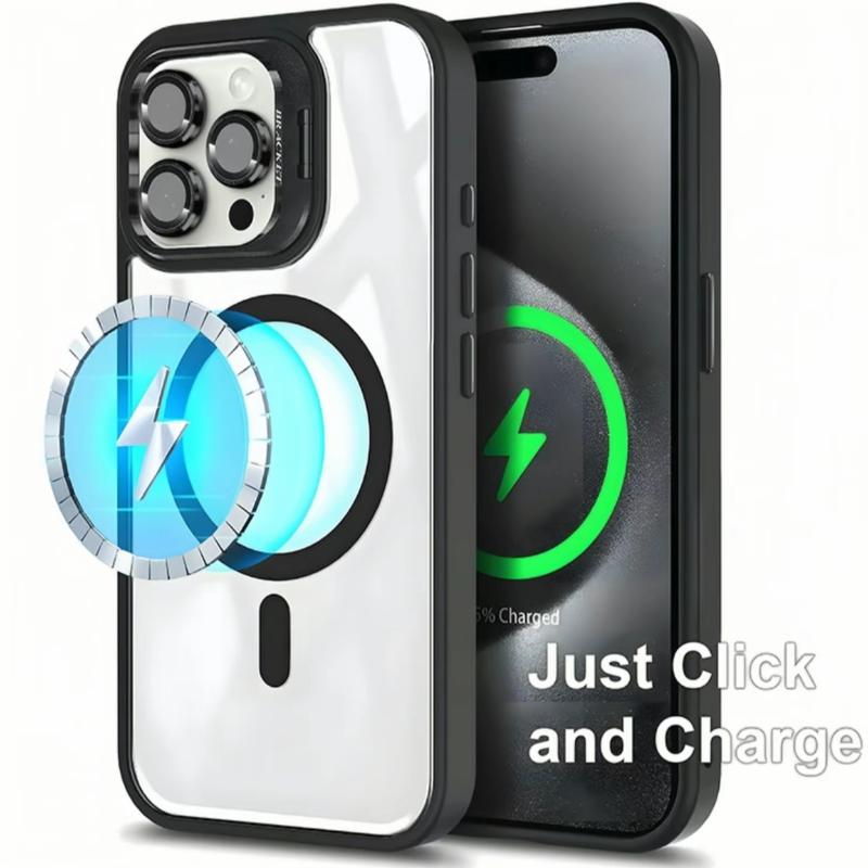 Магнитный чехол для iPhone 17-12, Держатель с кольцом MagSafe для камеры, Военная защита от падений, Нежелтеющий силикон, Совместимость с беспроводной зарядкой