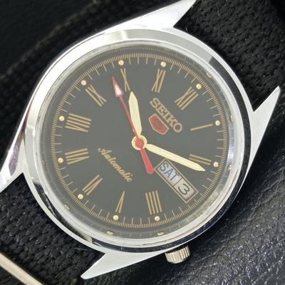 ВОССТАНОВЛЕННЫЕ МУЖСКИЕ ЧАСЫ SEIKO 5 AUTOMATIC JAPAN 7009A С ЧЕРНЫМ ЦИФЕРБЛАТОМ a427203-2
