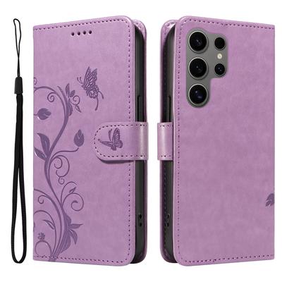 Кожаный чехол-книжка с рисунком Цветок Бабочка для Samsung Galaxy S25 S24 S23 S22 S21 S20 Ultra S24 S25 Plus FE S25 Edge