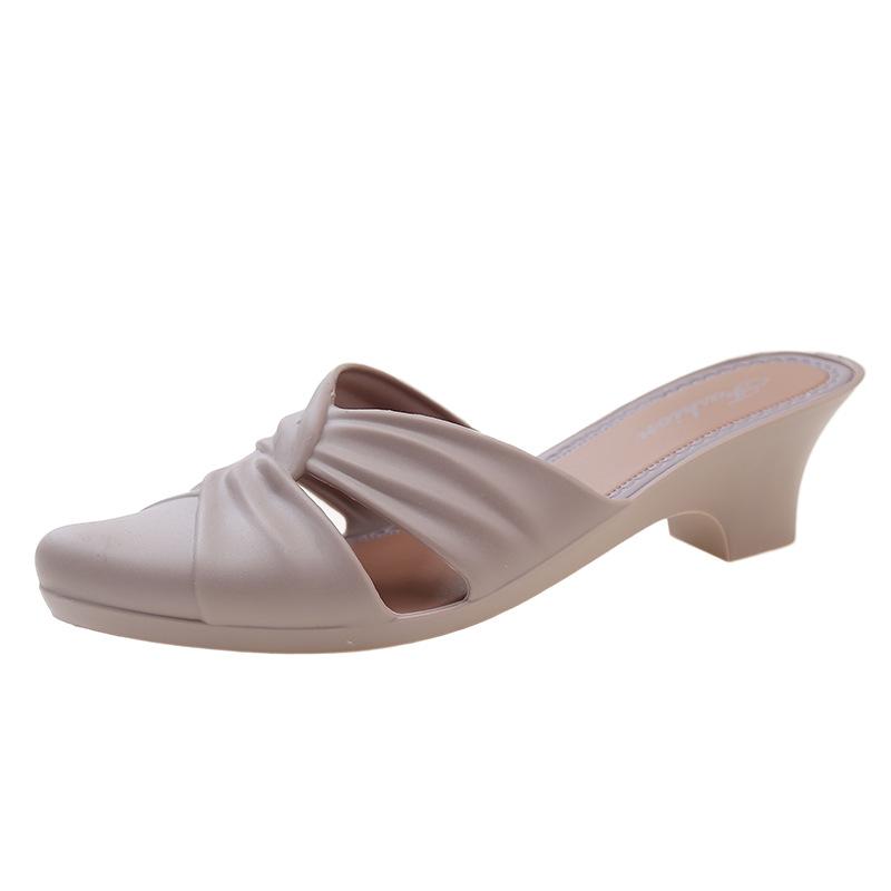 Летние новые женские тапочки на высоком каблуке, модные женские повседневные тапочки с острым носком, пляжные тапочки для студенток, которые можно носить на улице