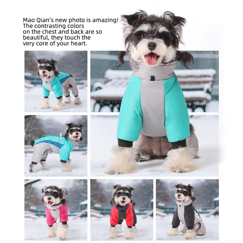 Warm Dog Coat 4 Legs Fullbody Covered Windproof Winter Dog Vest with Harness Reflective Turtleneck Dogs Snowsuit Puffer Jacket